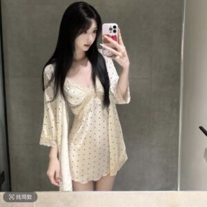 White polka dot silk pajamas